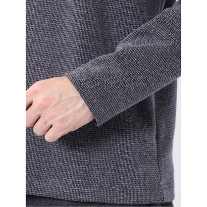 Tシャツ メンズ 長袖 ストレッチ クルーネック フェイクレイヤード 綿混 メランジ ジャガード （紺）｜詳細画像