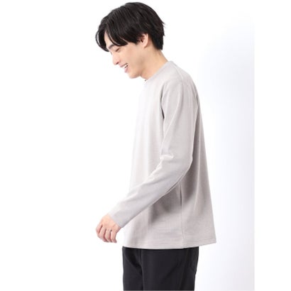 Tシャツ メンズ 長袖 ストレッチ クルーネック フェイクレイヤード 綿混 メランジ ジャガード （紺）｜詳細画像