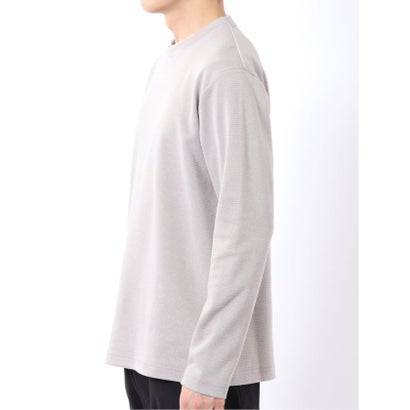 Tシャツ メンズ 長袖 ストレッチ クルーネック フェイクレイヤード 綿混 メランジ ジャガード （紺）｜詳細画像