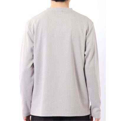 Tシャツ メンズ 長袖 ストレッチ クルーネック フェイクレイヤード 綿混 メランジ ジャガード （紺）｜詳細画像