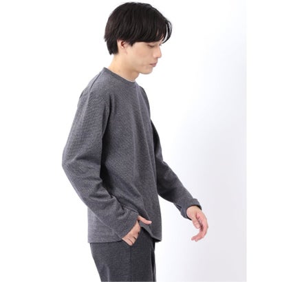 Tシャツ メンズ 長袖 ストレッチ クルーネック フェイクレイヤード 綿混 メランジ ジャガード （ライトグレー）｜詳細画像