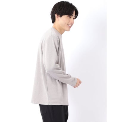 Tシャツ メンズ 長袖 ストレッチ クルーネック フェイクレイヤード 綿混 メランジ ジャガード （ライトグレー）｜詳細画像