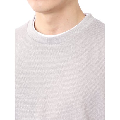 Tシャツ メンズ 長袖 ストレッチ クルーネック フェイクレイヤード 綿混 メランジ ジャガード （ライトグレー）｜詳細画像