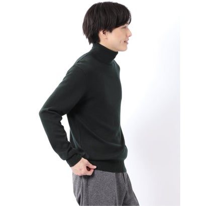 ニット プルオーバー メンズ 長袖 ストレッチ ウォッシャブル タートルネック セーター ウール混 天竺 （黒）｜詳細画像
