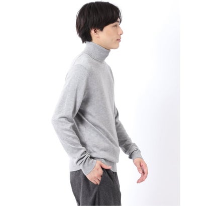 ニット プルオーバー メンズ 長袖 ストレッチ ウォッシャブル タートルネック セーター ウール シルク （紺）｜詳細画像