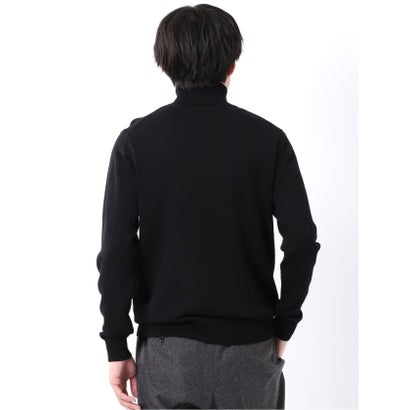 ニット プルオーバー メンズ 長袖 ストレッチ ウォッシャブル タートルネック セーター ウール シルク （黒）｜詳細画像