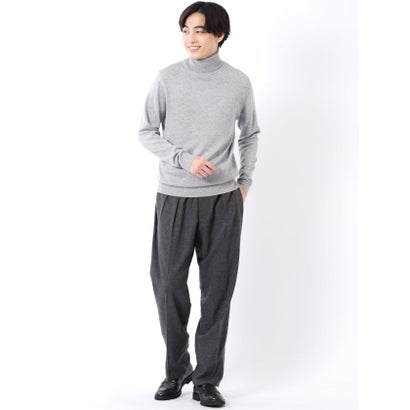 ニット プルオーバー メンズ 長袖 ストレッチ ウォッシャブル タートルネック セーター ウール シルク （黒）｜詳細画像