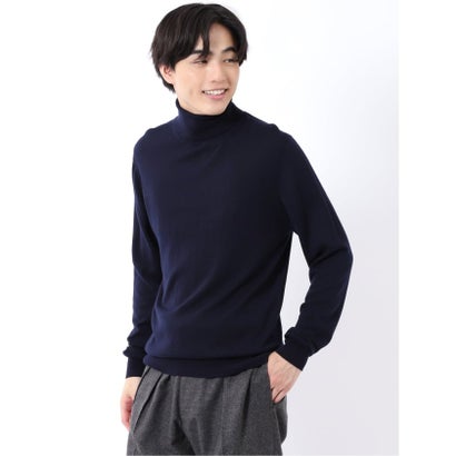 ニット プルオーバー メンズ 長袖 ストレッチ ウォッシャブル タートルネック セーター ウール シルク （ワイン）｜詳細画像