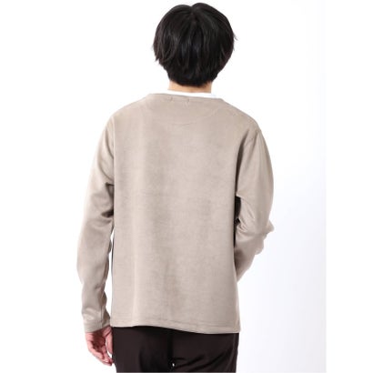 Tシャツ メンズ 長袖 ストレッチ キーネック フェイクレイヤード 起毛 ポンチ （グレー）｜詳細画像