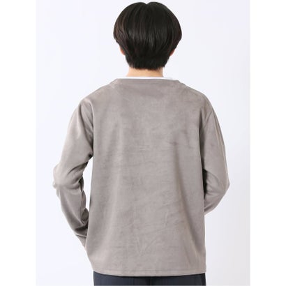 Tシャツ メンズ 長袖 ストレッチ キーネック フェイクレイヤード 起毛 ポンチ （グレー）｜詳細画像
