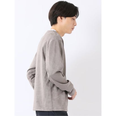 Tシャツ メンズ 長袖 ストレッチ キーネック フェイクレイヤード 起毛 ポンチ （グレー）｜詳細画像