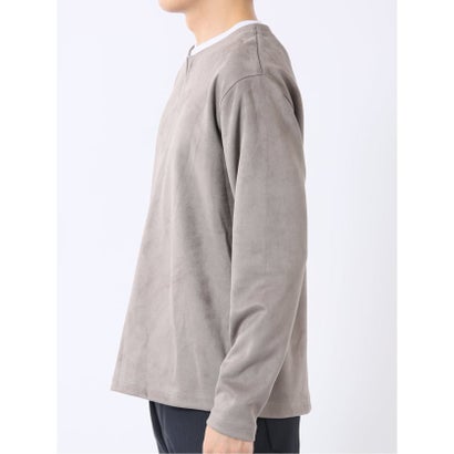 Tシャツ メンズ 長袖 ストレッチ キーネック フェイクレイヤード 起毛 ポンチ （グレー）｜詳細画像