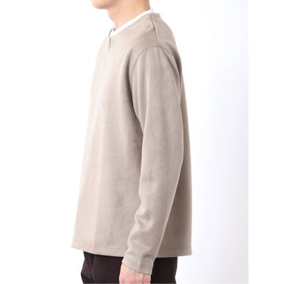 Tシャツ メンズ 長袖 ストレッチ キーネック フェイクレイヤード 起毛 ポンチ （ベージュ）｜詳細画像
