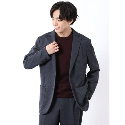 ジャケット メンズ ビジネス セットアップ可能 ストレッチ ウォッシャブル レギュラー 2ボタン テーラード メランジ ジャージ 紺 （紺）｜詳細画像
