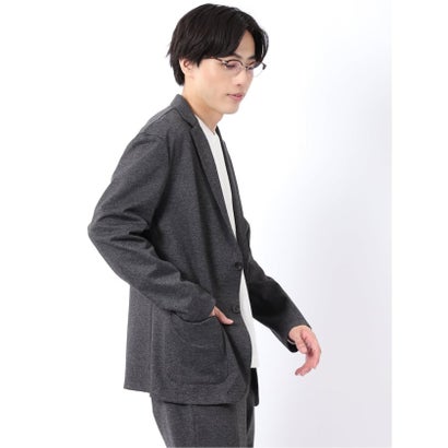 カットジャケット メンズ セットアップ可能 ストレッチ ウォッシャブル 2ボタン テーラード ソフト ジャージー 杢 黒 （黒）｜詳細画像