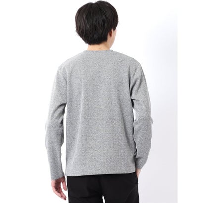 Tシャツ メンズ 長袖 Vネック 裏起毛 綿混 ジオメトリック ジャガード （白）｜詳細画像
