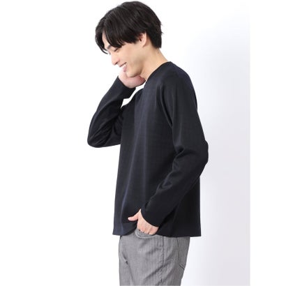 Tシャツ メンズ 長袖 Vネック 裏起毛 綿混 ジオメトリック ジャガード （白）｜詳細画像