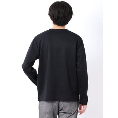 Tシャツ メンズ 長袖 Vネック 裏起毛 綿混 ジオメトリック ジャガード （白）｜詳細画像