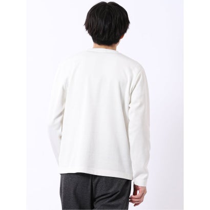 Tシャツ メンズ 長袖 Vネック 裏起毛 綿混 ジオメトリック ジャガード （白）｜詳細画像