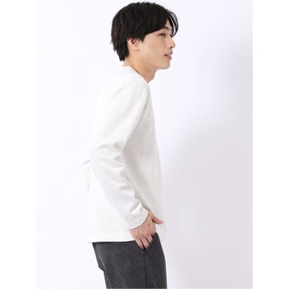 Tシャツ メンズ 長袖 Vネック 裏起毛 綿混 ジオメトリック ジャガード （白）｜詳細画像