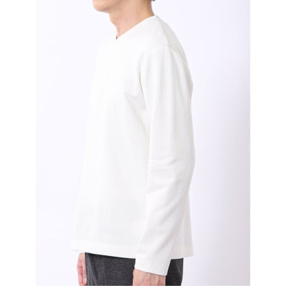 Tシャツ メンズ 長袖 Vネック 裏起毛 綿混 ジオメトリック ジャガード （白）｜詳細画像
