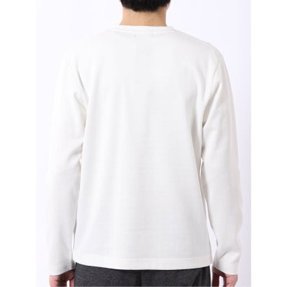 Tシャツ メンズ 長袖 Vネック 裏起毛 綿混 ジオメトリック ジャガード （白）｜詳細画像