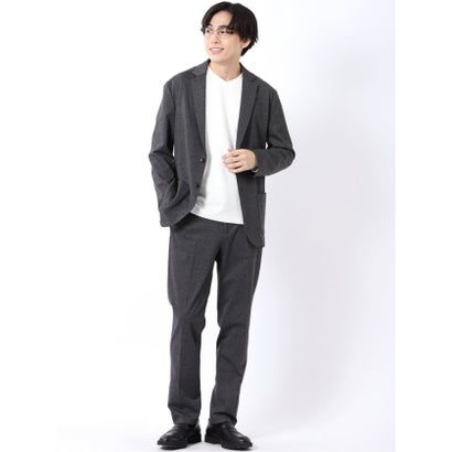 パンツ メンズ セットアップ可能 ストレッチ ウォッシャブル スリム テーパード ソフト ジャージー 杢 黒 （黒）｜詳細画像