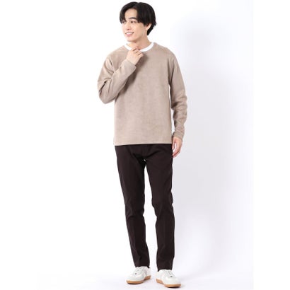 パンツ メンズ ストレッチ 裏起毛 スリム トラウザー テーパード バーズアイ クロスストレッチ + ウォーム （紺）｜詳細画像