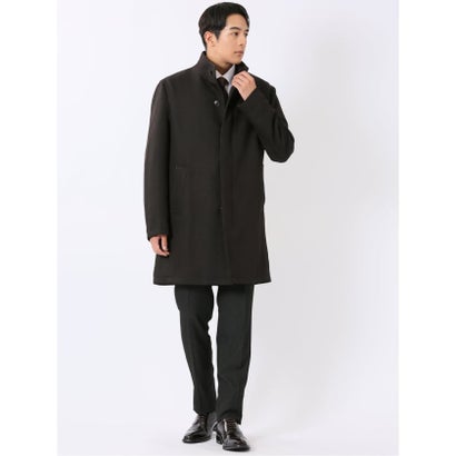 タカキュー TAKA-Q コート メンズ ビジネス スタンドカラー 比翼 5ボタン ロング ヘリンボン 茶 （茶）｜詳細画像