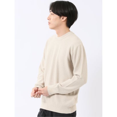 ニット プルオーバー メンズ 長袖 ストレッチ ウォッシャブル クルーネック セーター ふわもち 鹿の子 （紺）｜詳細画像