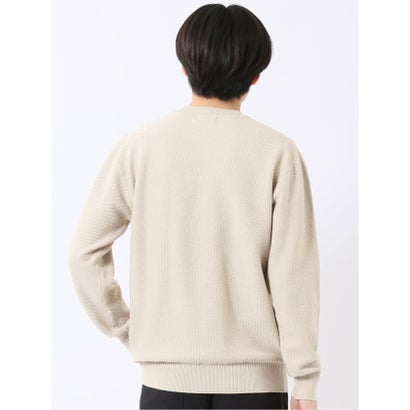 ニット プルオーバー メンズ 長袖 ストレッチ ウォッシャブル クルーネック セーター ふわもち 鹿の子 （紺）｜詳細画像