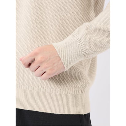 ニット プルオーバー メンズ 長袖 ストレッチ ウォッシャブル クルーネック セーター ふわもち 鹿の子 （ベージュ）｜詳細画像