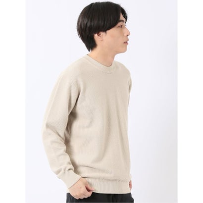 ニット プルオーバー メンズ 長袖 ストレッチ ウォッシャブル クルーネック セーター ふわもち 鹿の子 （ベージュ）｜詳細画像