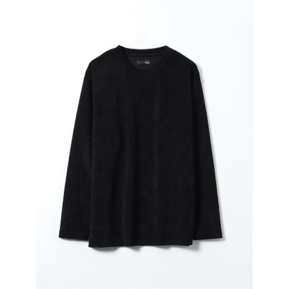 Tシャツ メンズ 長袖 ストレッチ クルーネック 幾何学 ジャガード カットモール （黒）｜詳細画像
