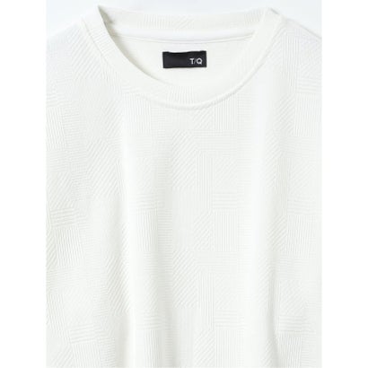 Tシャツ メンズ 長袖 ストレッチ クルーネック 幾何学 ジャガード カットモール （黒）｜詳細画像