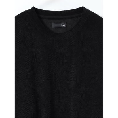 Tシャツ メンズ 長袖 ストレッチ クルーネック 幾何学 ジャガード カットモール （ワイン）｜詳細画像