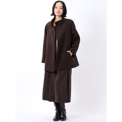 タカキュー TAKA-Q パンツ レディース ストレッチ 静電防止 ワイド ツータック キュロット ガウチョ バックシャーリング 起毛 チェック （こげ茶）｜詳細画像