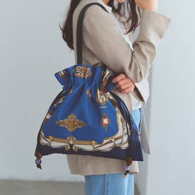 【TREASURE TOPKAPI】【新色追加】マイルドサテン スカーフ柄 巾着 トートバッグ（ネイビー）