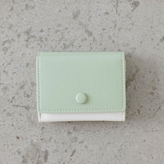 【EFOLE】フェイクレザー バイカラー 三つ折り ミニ財布 （グリーン）
