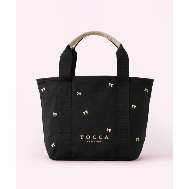 【WEB＆一部店舗限定】LUCKY SHOWER CANVASTOTE キャンバス トートバッグ （ブラック×リボン柄）