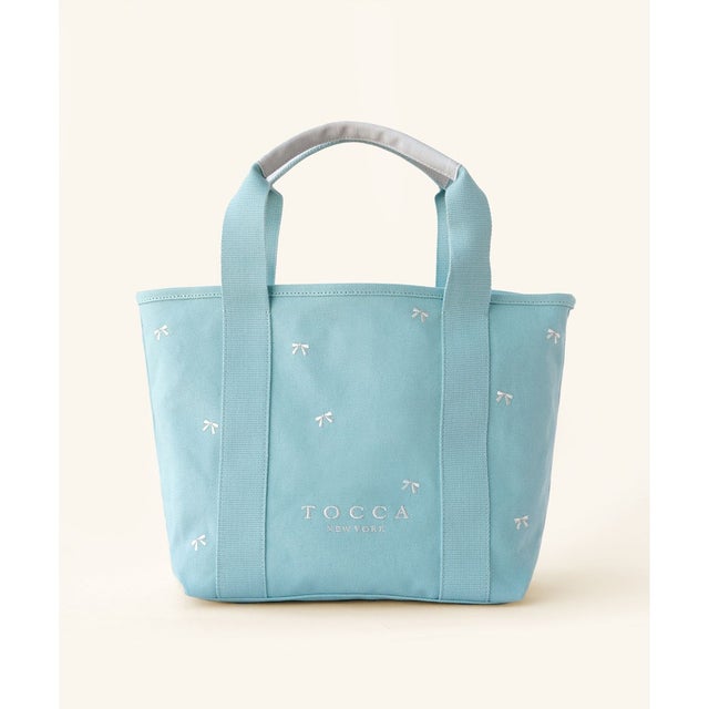 【WEB＆一部店舗限定】LUCKY SHOWER CANVASTOTE キャンバス トートバッグ （ブルー×リボン柄）