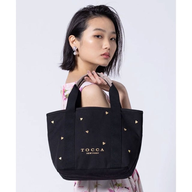 【WEB＆一部店舗限定】LUCKY SHOWER CANVASTOTE キャンバス トートバッグ （ブラック×ハート柄）