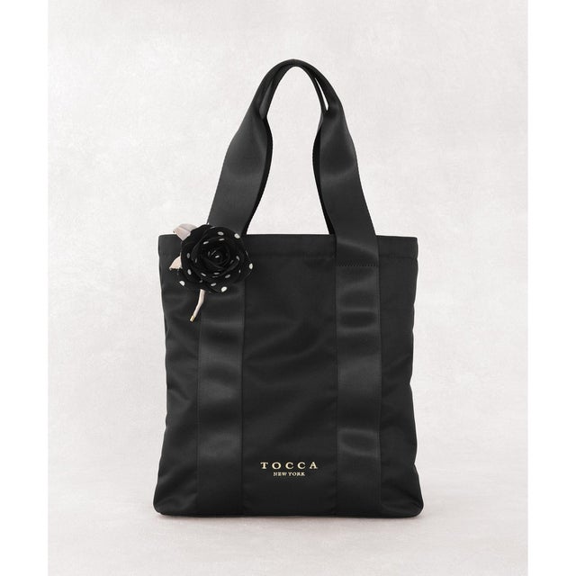 【アップサイクルコサージュ付き・美香＆Lov?coコラボ・数量限定・A4サイズ対応】FLOWER IN HEART BAG バッグ （ブラック×ローズ）