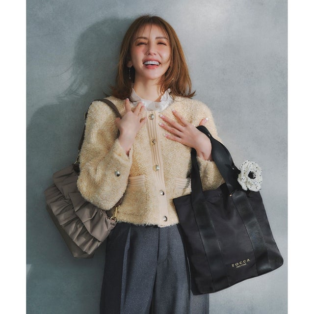 【アップサイクルコサージュ付き・美香＆Lov?coコラボ・数量限定・A4サイズ対応】FLOWER IN HEART BAG バッグ （ブラック×アネモネ）