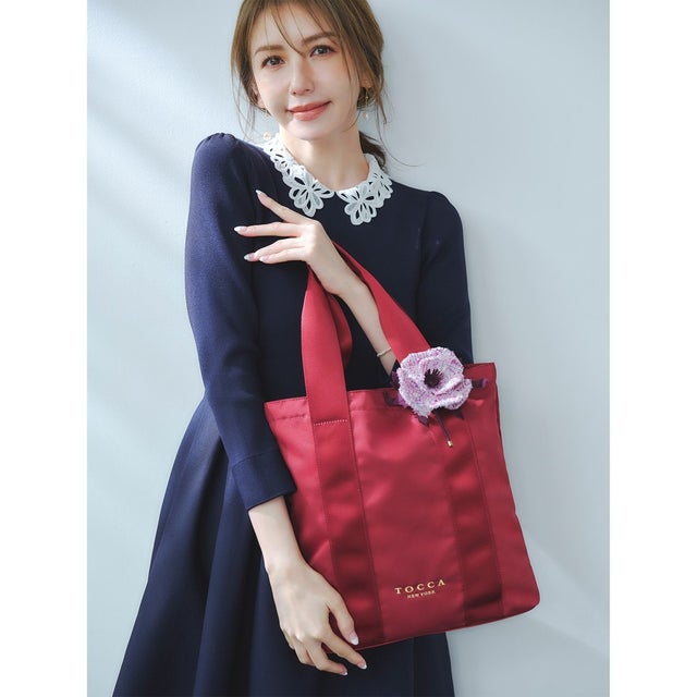 【アップサイクルコサージュ付き・美香＆Lov?coコラボ・数量限定・A4サイズ対応】FLOWER IN HEART BAG バッグ （ボルドー×アネモネ）