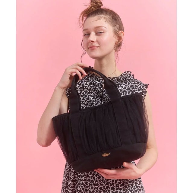 GATHER TULLE TOTE キャンバストート （ブラック系）