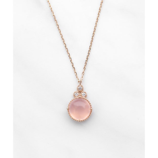 【WEB限定】BLOOMING BUD K10 NECKLACE K10 天然石カボションカット ダイヤモンド ネックレス （ピンク系）