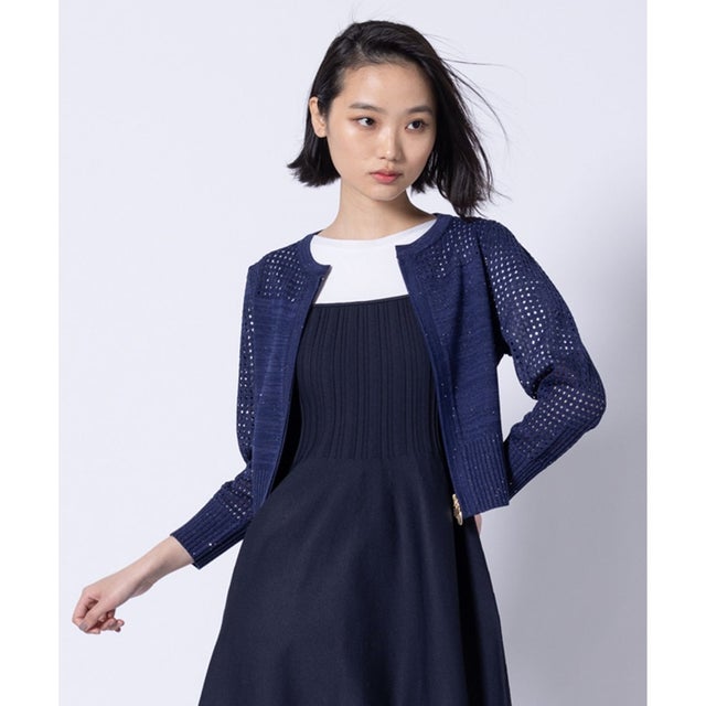 【洗える！】SPIDERWEB KNIT ニットブルゾン （ネイビー）