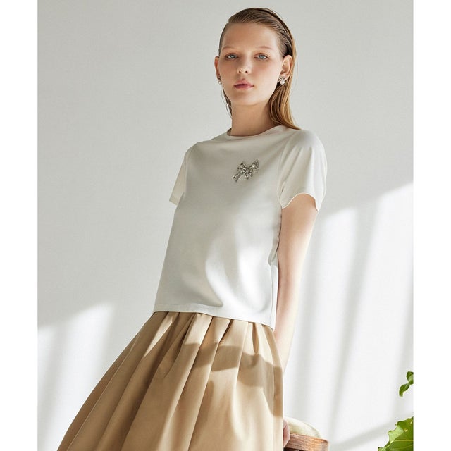 【洗える】BOW BIJOUX Tシャツ （アイボリー系）