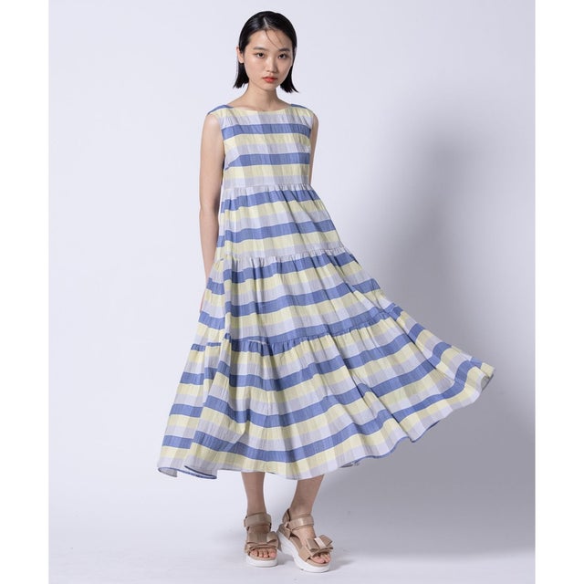 【洗える】OPTICAL CUBE DRESS ドレス （ブルー系5）
